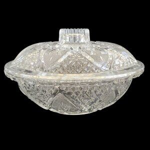 Vintage Pasari Clear Glass Lidded Candy Dish Pressed Cut Glass Hearts Decorative